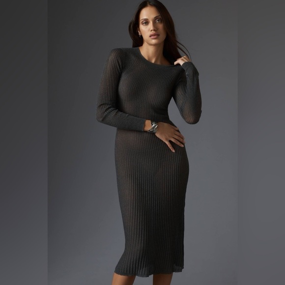 Anthropologie Dresses & Skirts - NWT Anthropologie Sheer Long Sleeve Shimmery 90s Y2K Sweater Midi Dress L